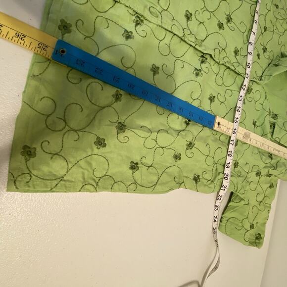 ButtonUp Top & CapriPants 2Pcs Set Denim & Co Green Embroidered Resort Lounge L - Picture 2 of 12